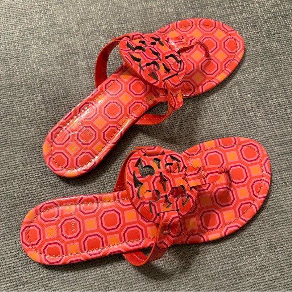 Tory Burch Shoes - Tory Burch Miller Sandals Flip Flop Orange Coral Pink Octagon Patent Leather